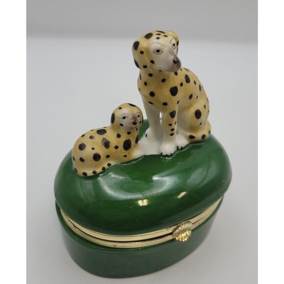 Vintage 1985 - Fitz And Floyd Dalmatian Dog Green Hinged Trinket Box 4.5" - Picture 4 of 16